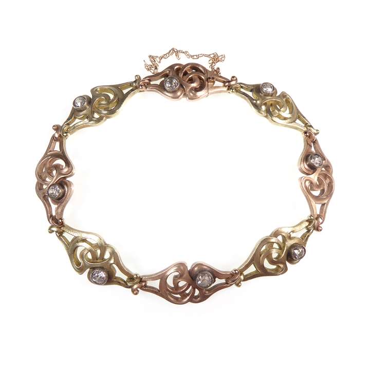 Antique Russian two colour 14ct gold and diamond bracelet